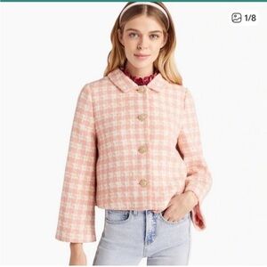 Hill house home Bea pink white tweed wool blend rhinestone jacket small nwot